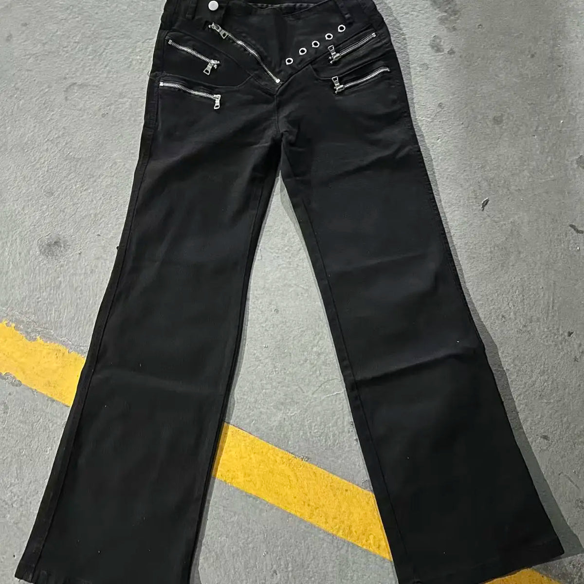 Scene Women's Black Punk Jeans with Zipper Details