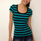 Scene Women's Striped Slim-Fit Short-Sleeve T-Shirt with Square Neckline