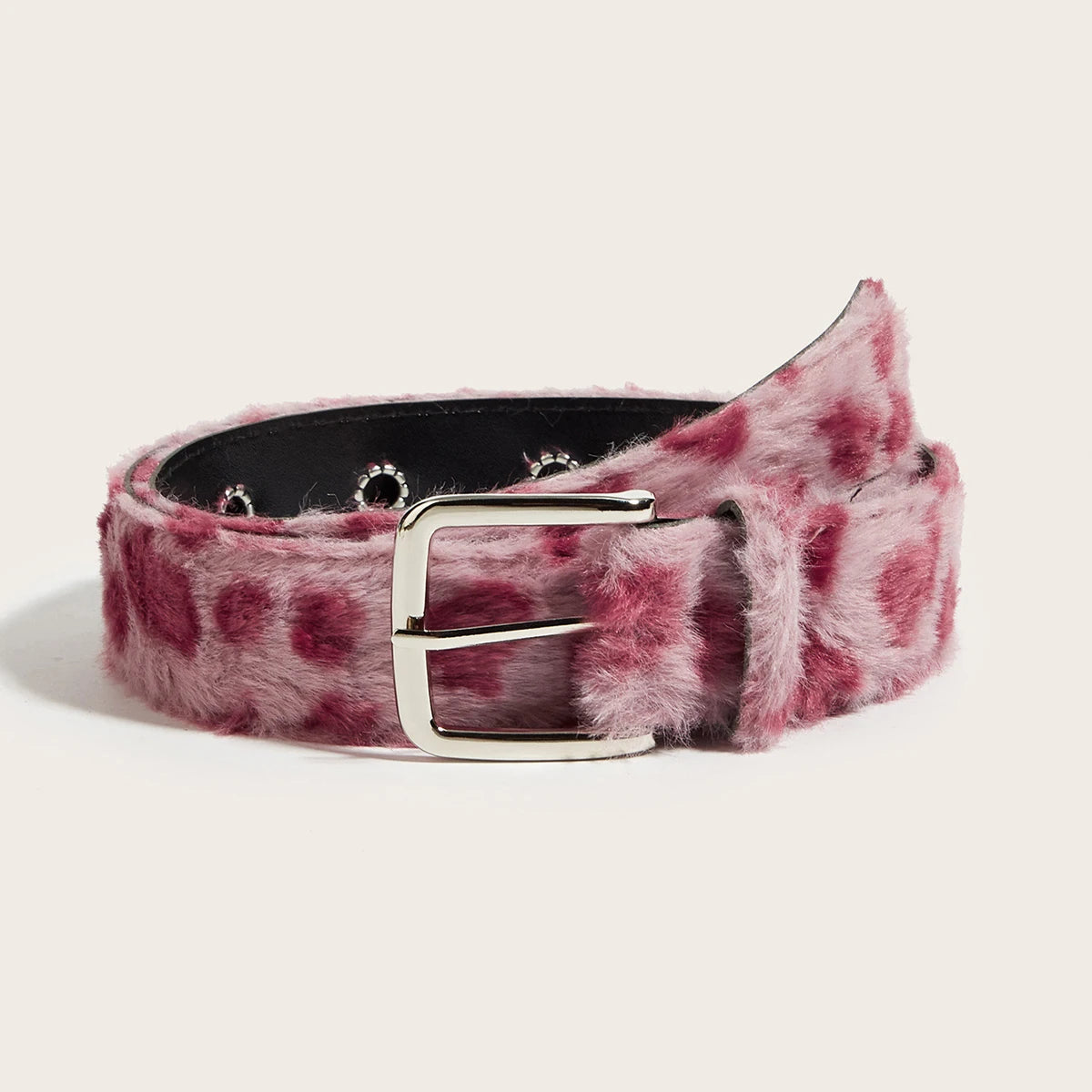Scene Animal-Print Faux-Fur Belt with Silver Buckle