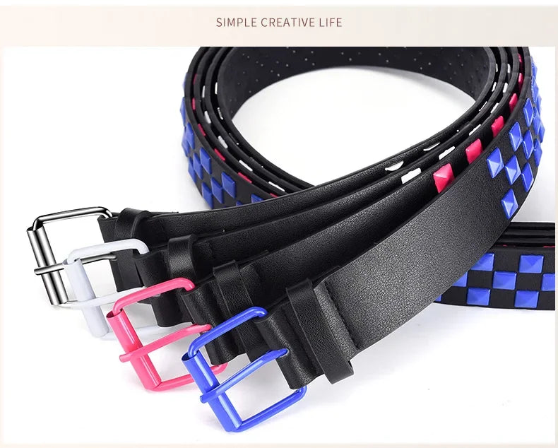 Scene Women's 3.8 cm Studded PU Belt with Metal Buckle