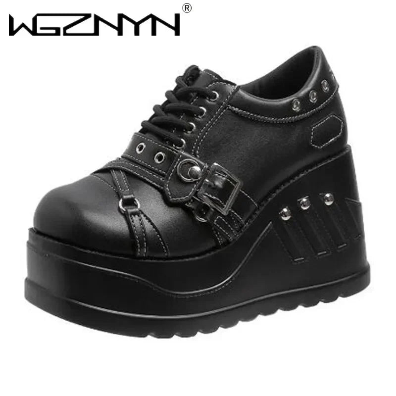 Scene Black Platform Mary Jane Shoes with Buckle and Stud Details