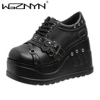 Scene Black Platform Mary Jane Shoes with Buckle and Stud Details