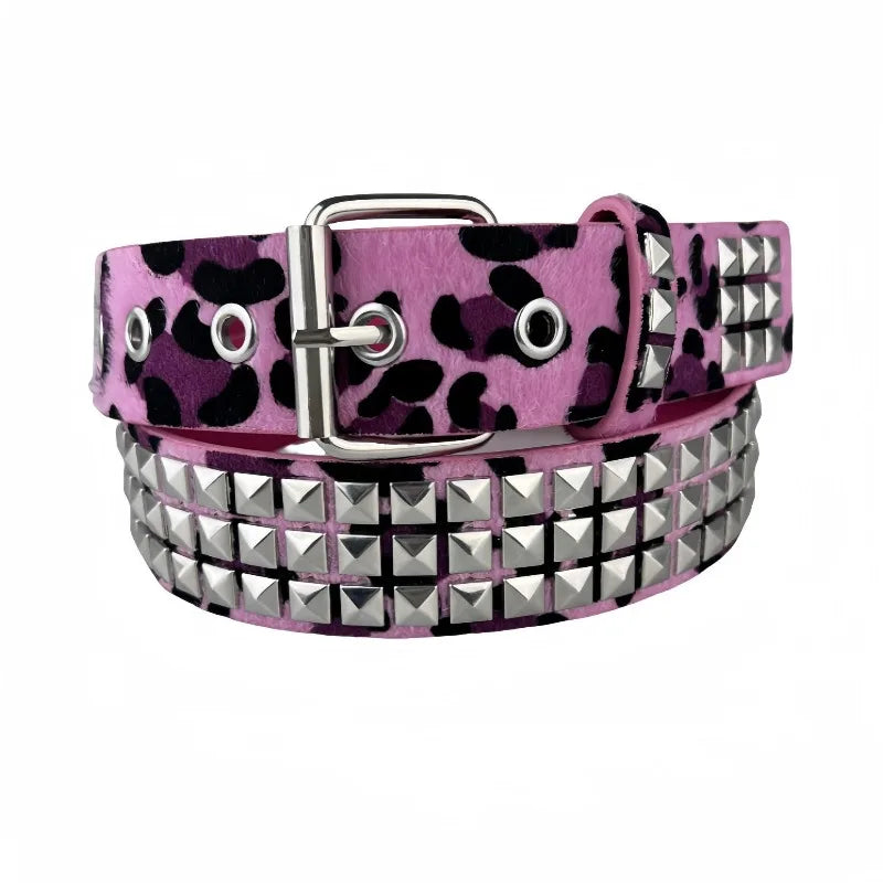 Scene Studded PU Belt with Pyramid Rivets and Metal Buckle