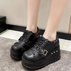 Scene Black Platform Mary Jane Shoes with Buckle and Stud Details