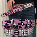 Scene Pink Leopard-Print Pyramid Stud PU Belt