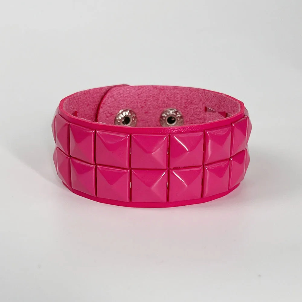 Scene Hot Pink Pyramid-Stud Adjustable Cuff Bracelet