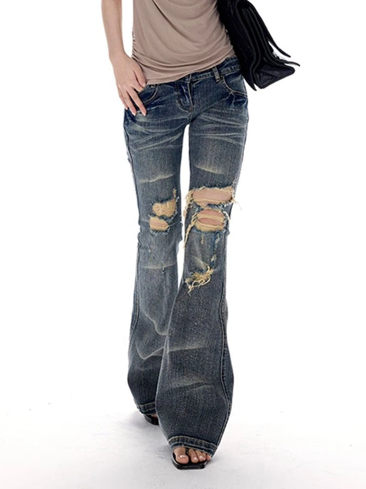 Scene Women's Y2K Distressed High-Waisted Bootcut Jeans