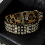 Scene Pink Leopard-Print Pyramid Stud PU Belt