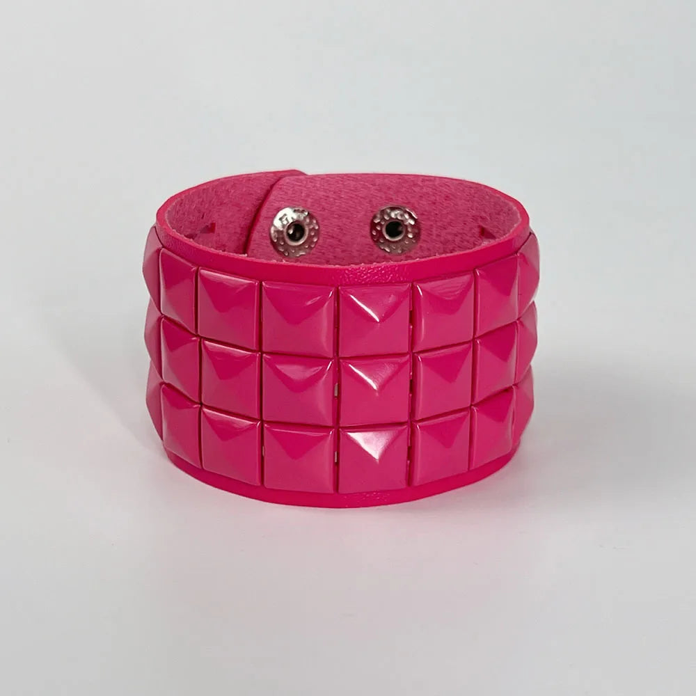 Scene Hot Pink Pyramid-Stud Adjustable Cuff Bracelet