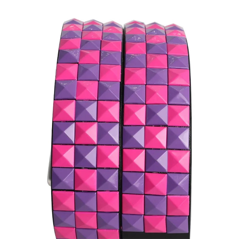 Scene Pink & Purple Studded PU Belt with Silver-Tone Buckle, 110 cm