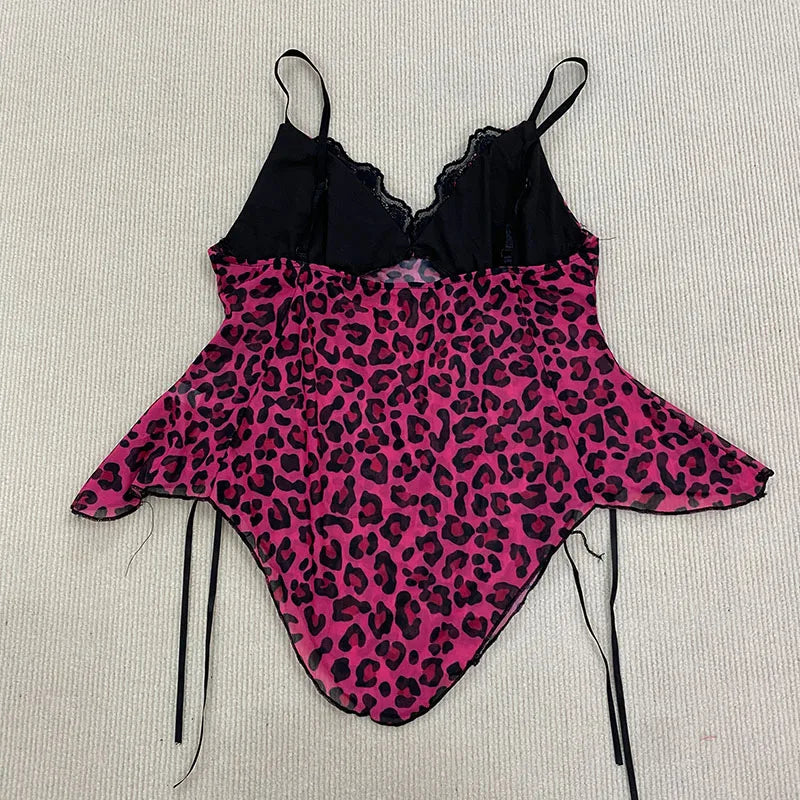Scene Pink Leopard Print Lace-Trim Camisole Top
