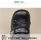 Scene Black Platform Mary Jane Shoes with Buckle and Stud Details
