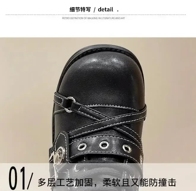 Scene Black Platform Mary Jane Shoes with Buckle and Stud Details