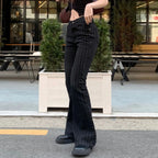 Scene Women’s Black Pinstripe Low-Rise Bootcut Jeans