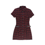 Scene Women's Red Plaid Gothic Mini Dress with Chain Details