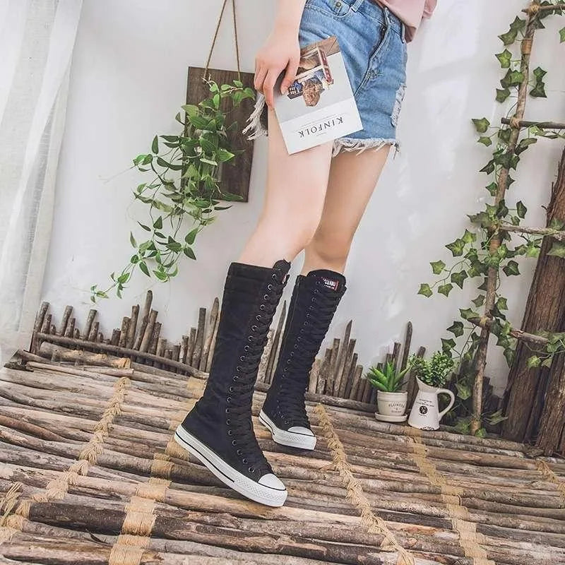 Scene Women's Knee-High Canvas Lace-Up Boots