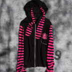 Scene Women's Black and Pink Skull Print Zip-Up Hoodie