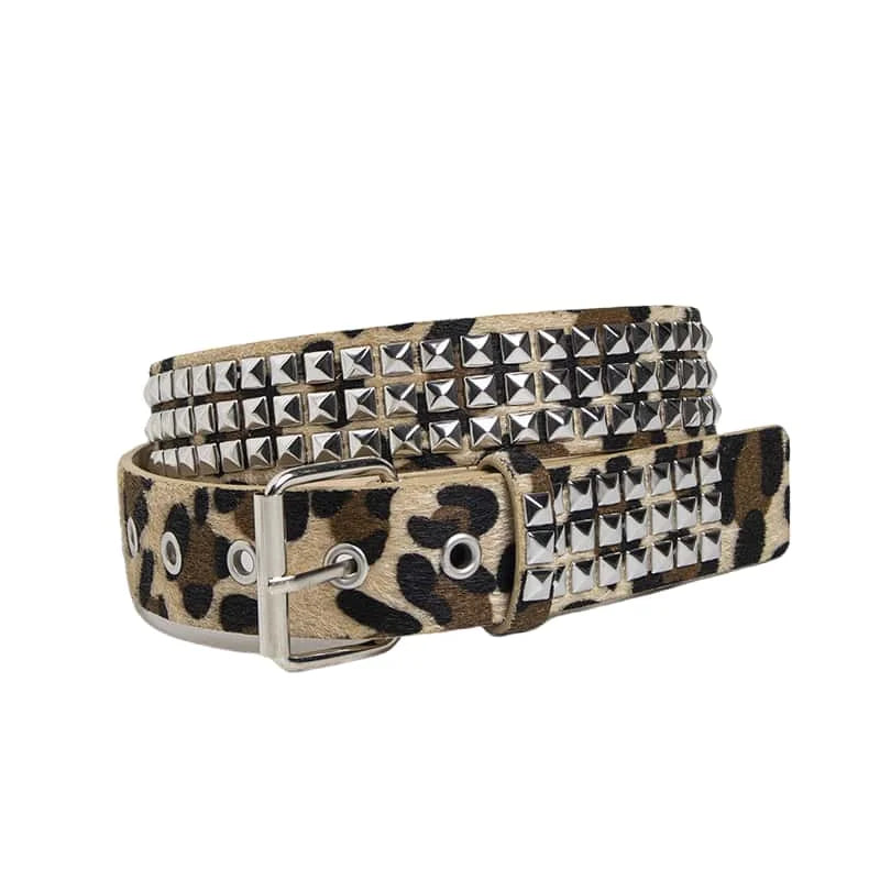 Scene Studded Animal-Print PU Belt with Pin Buckle
