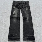 Scene Black Distressed Lace-Up Micro-Flare Jeans