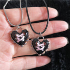 Scene Gothic Heart Pendant Necklace with Silver Chain or Black Cord