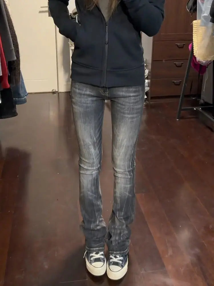 Scene Women's Low-Rise Black-Gray Flared Jeans