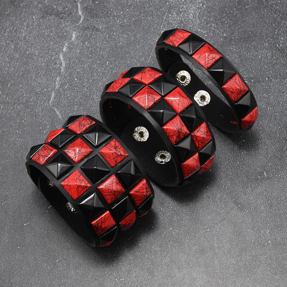 Scene 3-Piece Studded Leather Bracelet Set – Multicolor Punk Wristbands