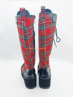 Scene Red Plaid Knee-High Lace-Up Platform Boots