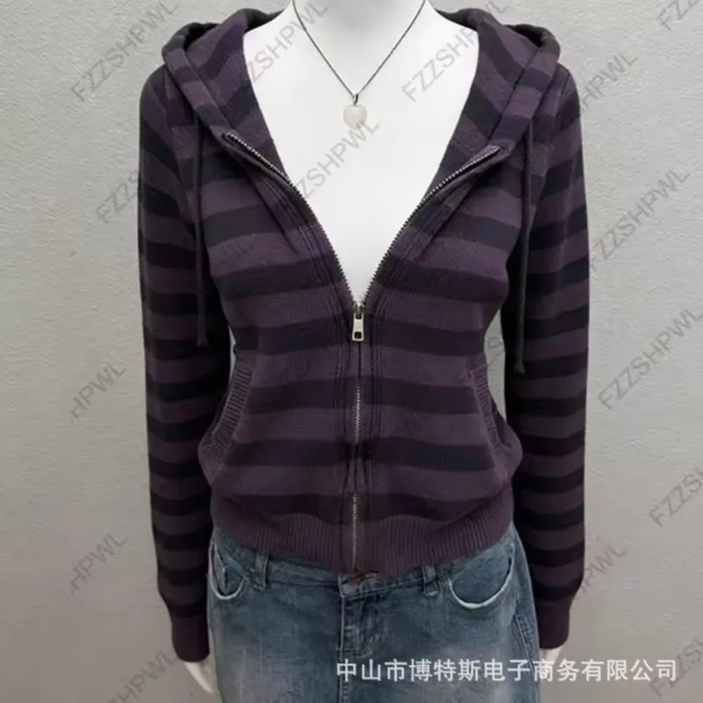 Scene Women’s Purple Striped Zip-Up Hoodie