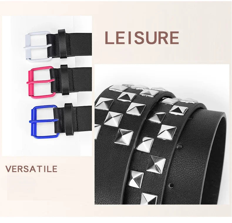 Scene Women's 3.8 cm Studded PU Belt with Metal Buckle