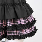 Scene Black and Pink Plaid Ruffle Layered Mini Skirt