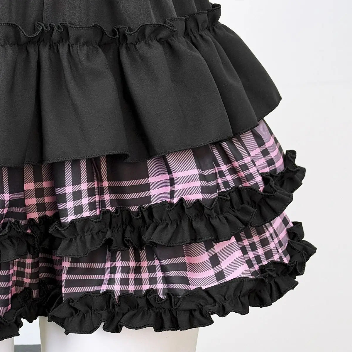 Scene Black and Pink Plaid Ruffle Layered Mini Skirt