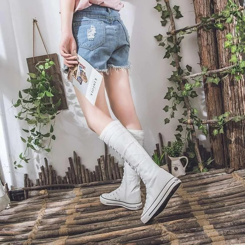 Scene Women's Knee-High Canvas Lace-Up Boots