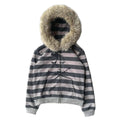 Scene Women's Gray Striped Zip Hoodie with Fur-Trimmed Hood
