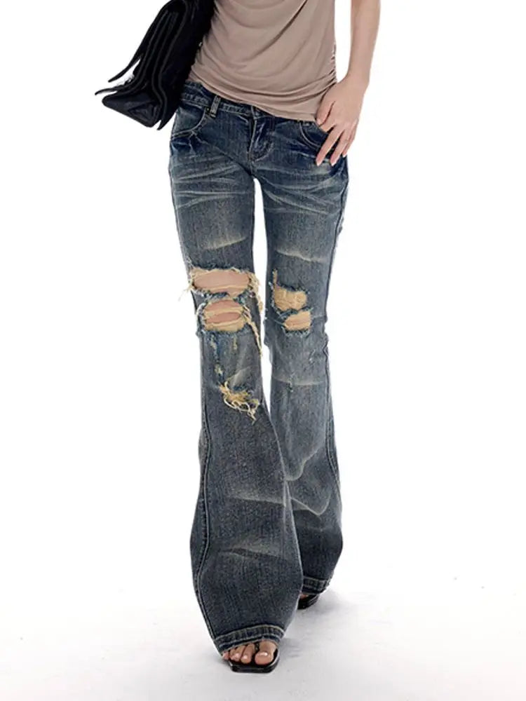 Scene Women's Y2K Distressed High-Waisted Bootcut Jeans