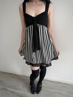 Scene Black and White Striped Spaghetti-Strap Mini Dress