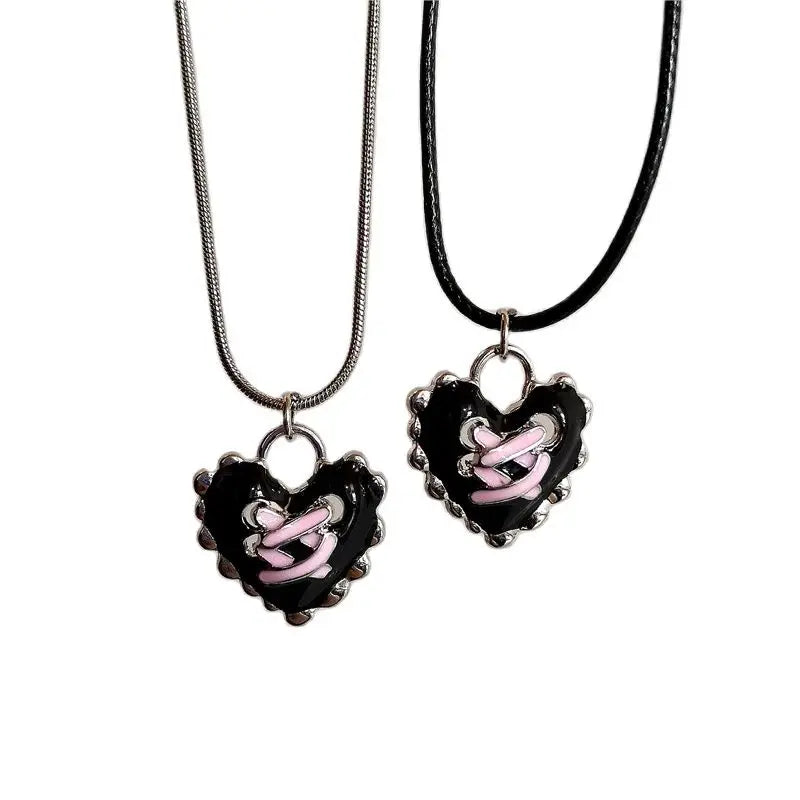 Scene Gothic Heart Pendant Necklace with Silver Chain or Black Cord