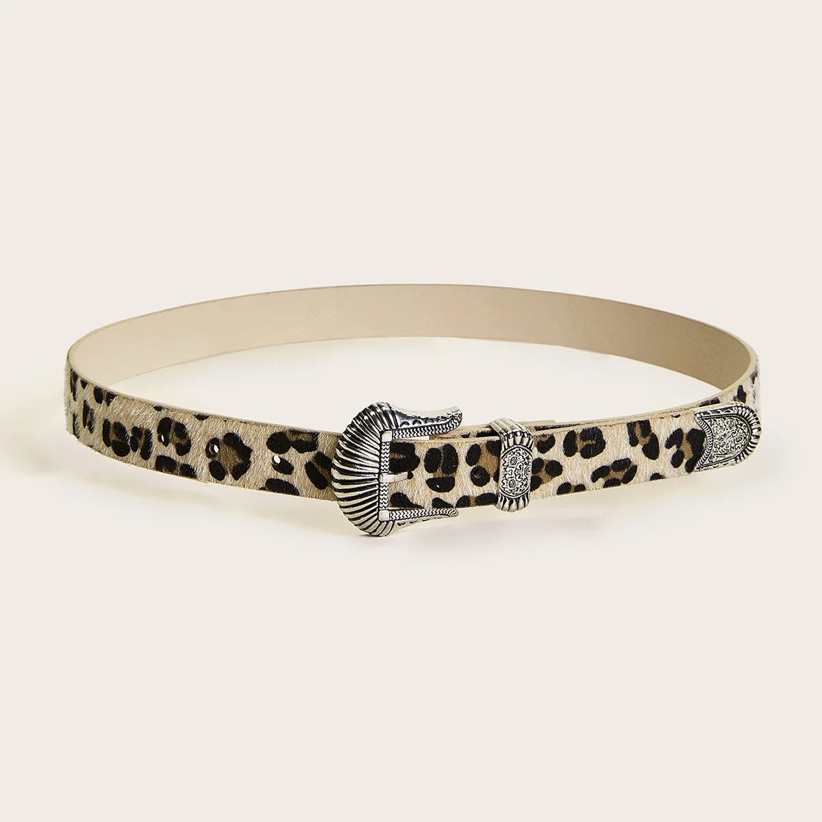 Scene Women's Leopard Print Belt with Ornate Silver-Tone Buckle