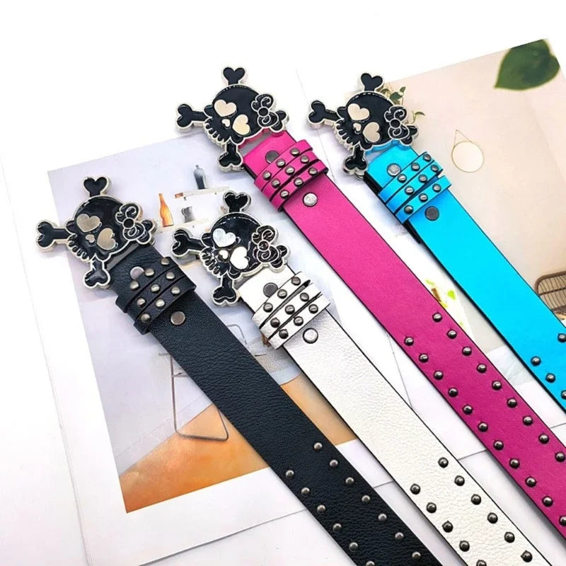 Scene Skull Studded PU Belt with Rivets