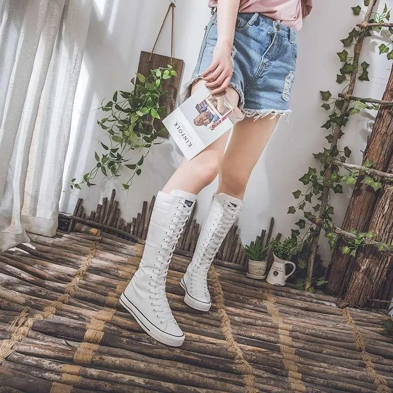 Scene Women's Knee-High Canvas Lace-Up Boots