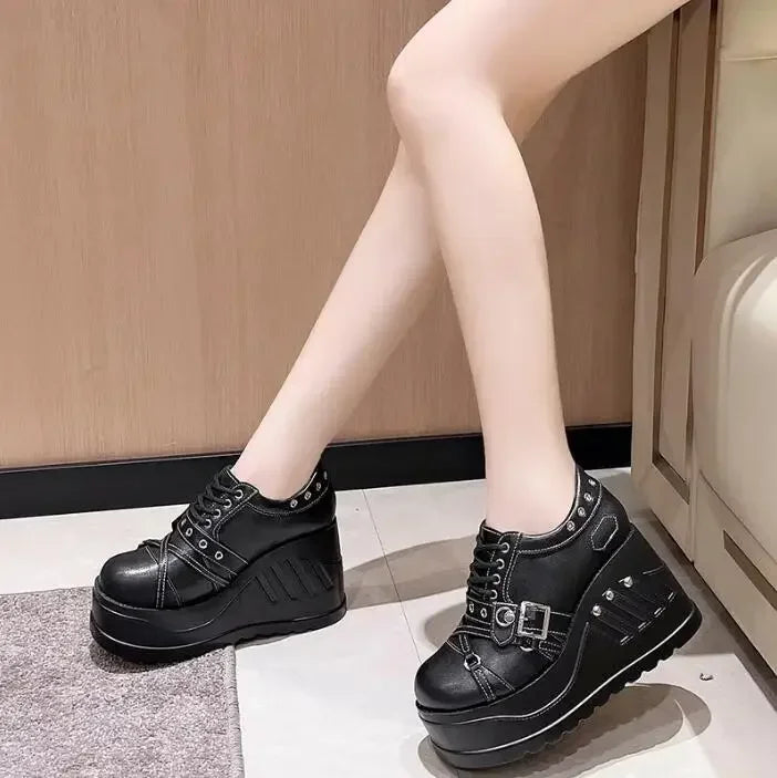 Scene Black Platform Mary Jane Shoes with Buckle and Stud Details