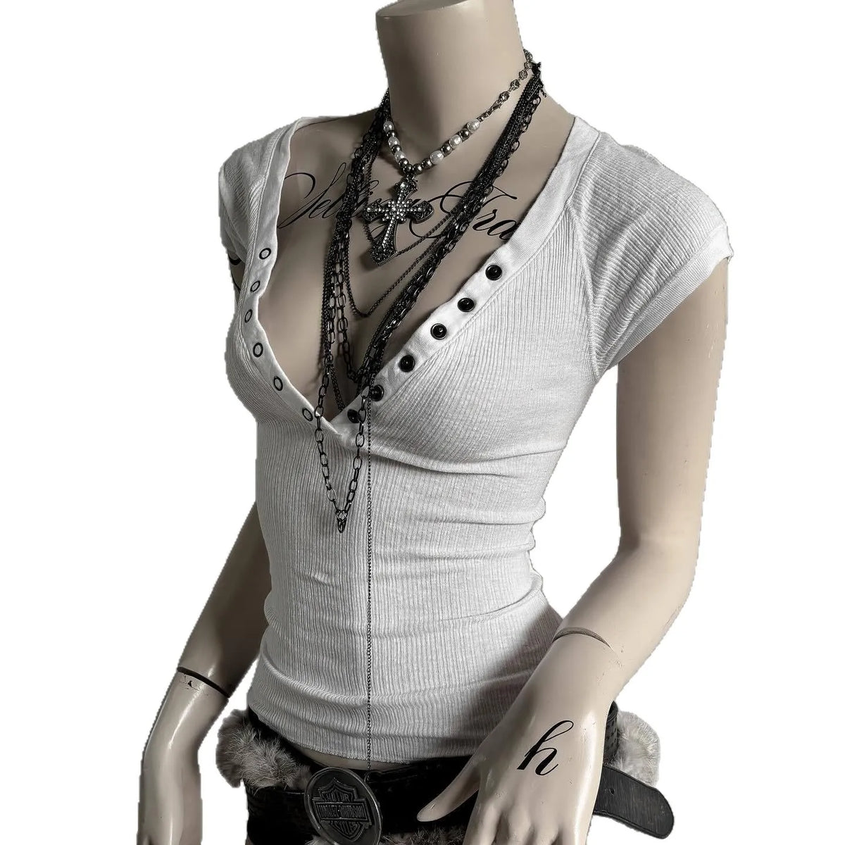 Scene Women's Striped Slim-Fit Short-Sleeve T-Shirt with Square Neckline