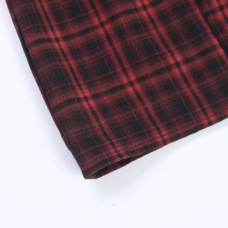 Scene Women's Red Plaid Gothic Mini Dress with Chain Details