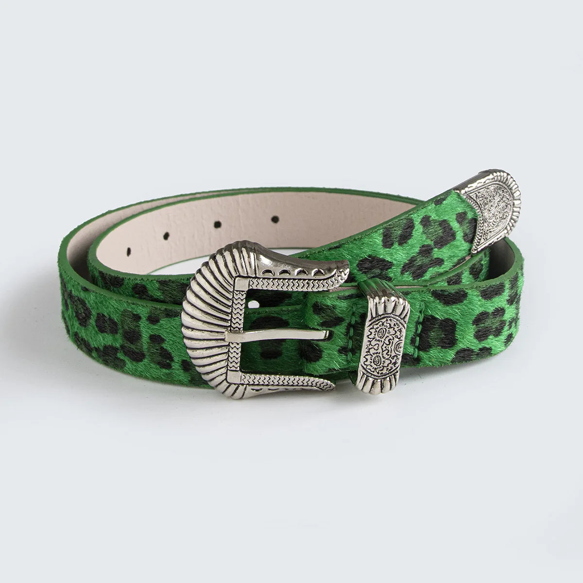 Scene Women's Leopard Print Belt with Ornate Silver-Tone Buckle