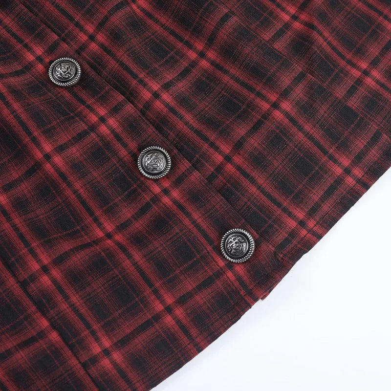 Scene Women's Red Plaid Gothic Mini Dress with Chain Details