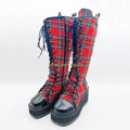 Scene Red Plaid Knee-High Lace-Up Platform Boots