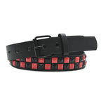 Scene Pyramid Stud PU Belt with Square Rivets – Black with Red, White or Purple Accents
