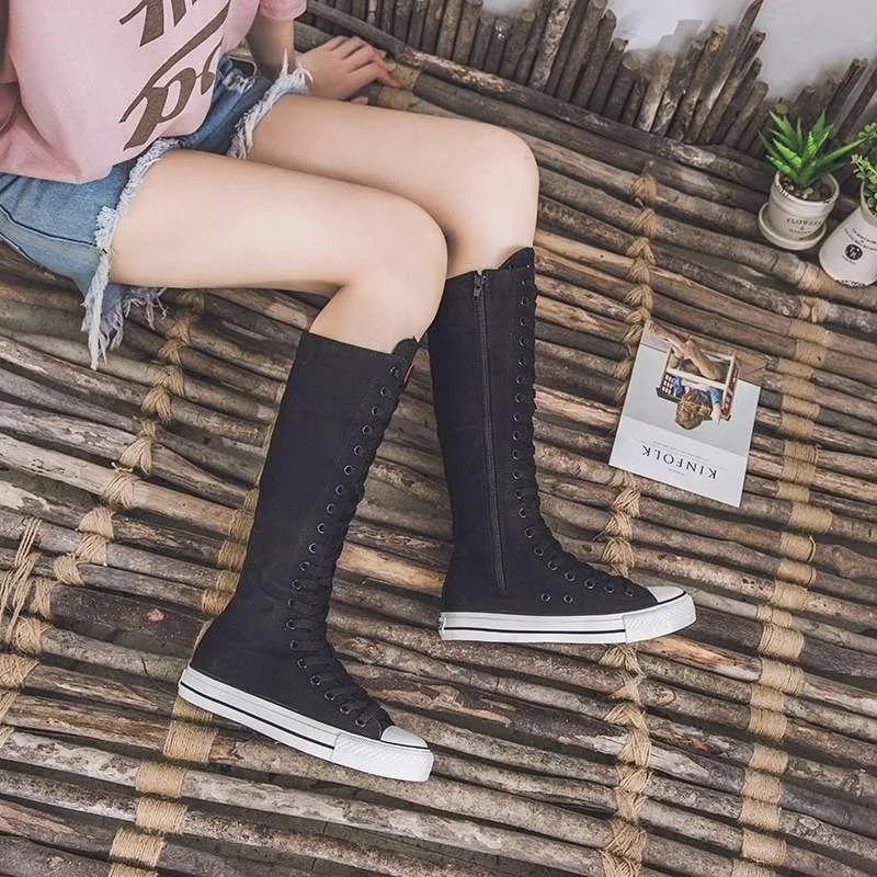Scene Women's Knee-High Canvas Lace-Up Boots
