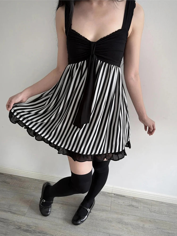 Scene Black and White Striped Spaghetti-Strap Mini Dress