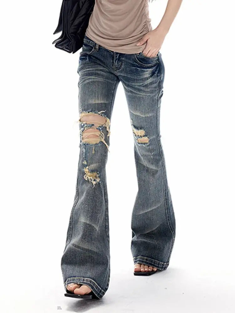Scene Women's Y2K Distressed High-Waisted Bootcut Jeans