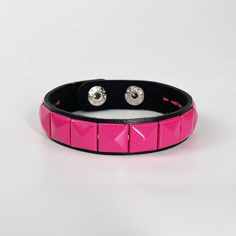 Scene Hot Pink Pyramid-Stud Adjustable Cuff Bracelet